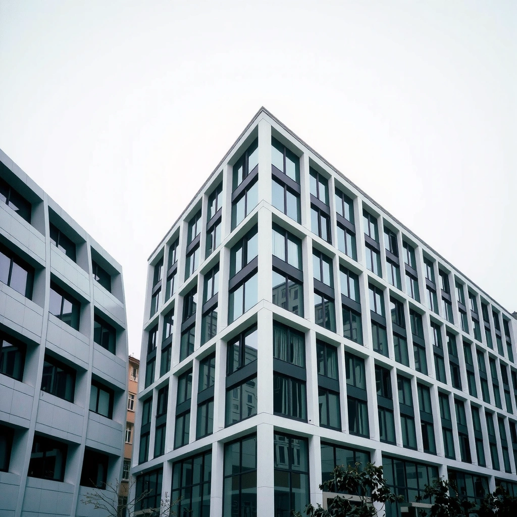 Abstract view of Munich architectural geometry meeting financial charts